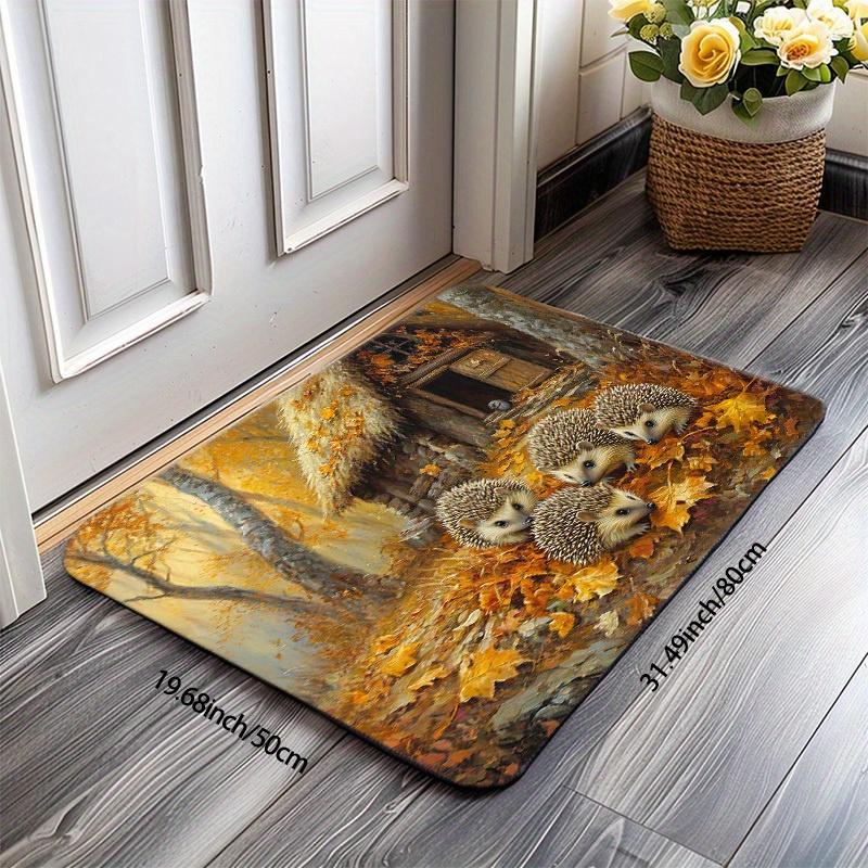 VIKAMA Cute Hedgehog Foraging Carpet Doormat Waterproof Floor Mat Welcome Mat Rug For Bedroom Carpet For Live Room Home Dec