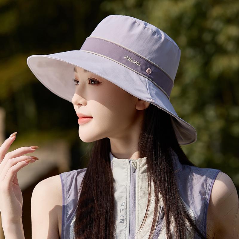

Outdoor mountaineering UV protection sunshade two women wearing simple color matching bucket hats