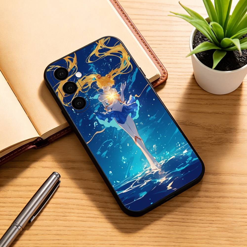 S-Sailor M-Moon K-Kawaii Anime Phone Case For Samsung Galaxy A73,A72,A71,A70,A53,A52,A51,Others Soft Black Cover