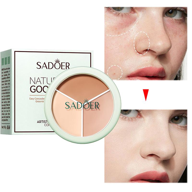 Dreifarbiger wasserfester Concealer Highlighter zum Abdecken von Flecken Foundation zum Abdecken von Schönheitsfehlern Feuchtigkeitsspendender, atmungsaktiver Concealer beige
