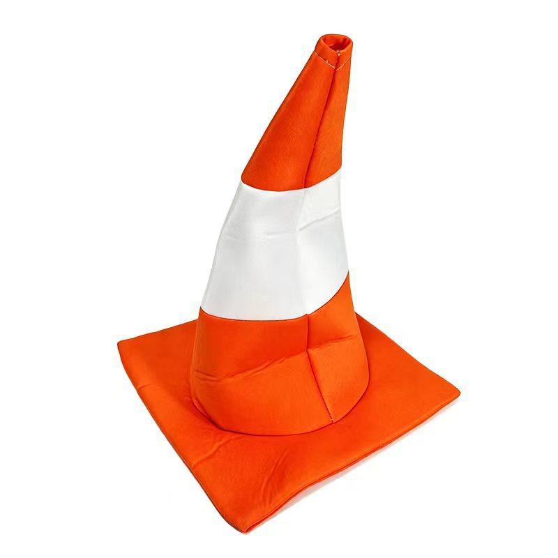 Foldable Traffic Cone Party Headgear Soft Adjustable Hat for All Age Halloween Stage Performance Role Play Games