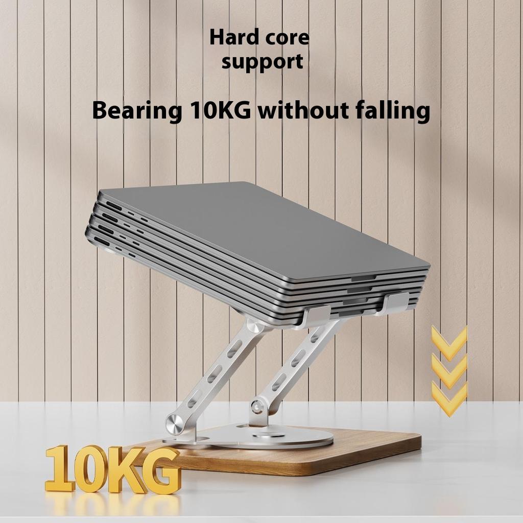 J31 Foldable Laptop Cooling Stand Metal + Wood Adjustable 360-Degree Rotating Notebook Bracket