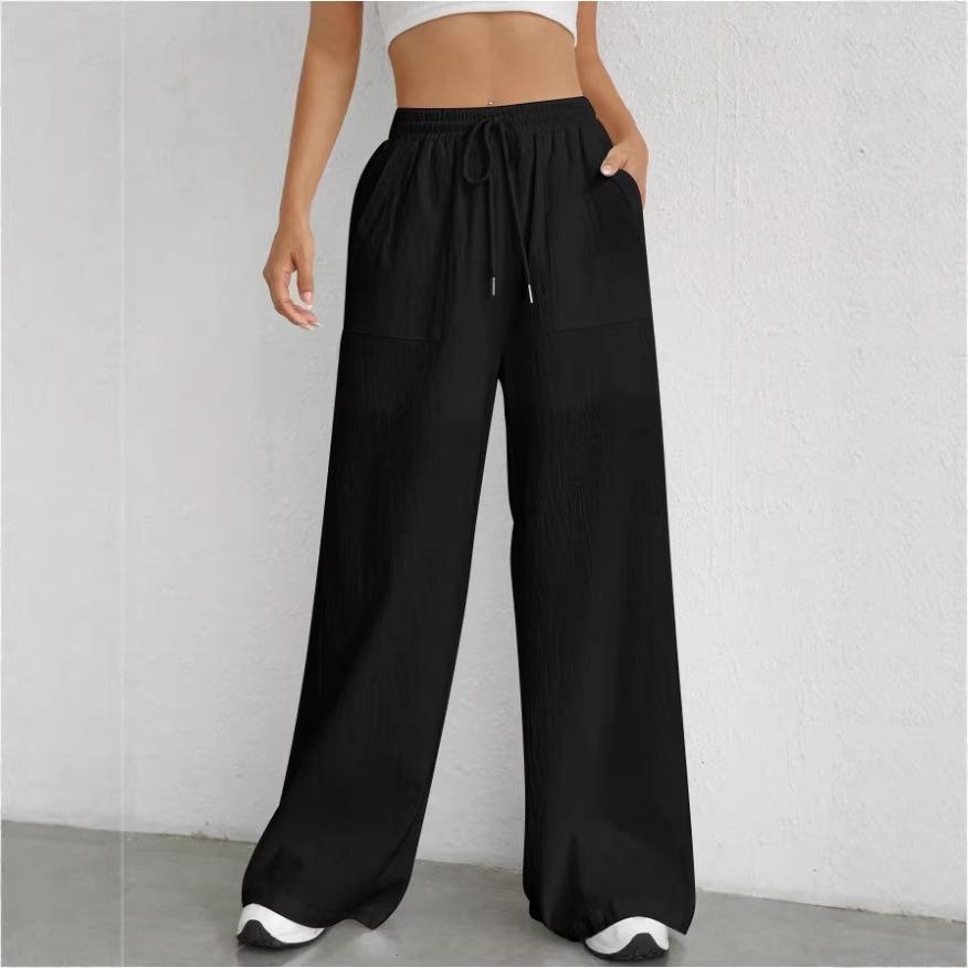 

2026 Spring/Summer Women s Drawstring Straight-Leg Flared Pants with Pockets XL чёрный