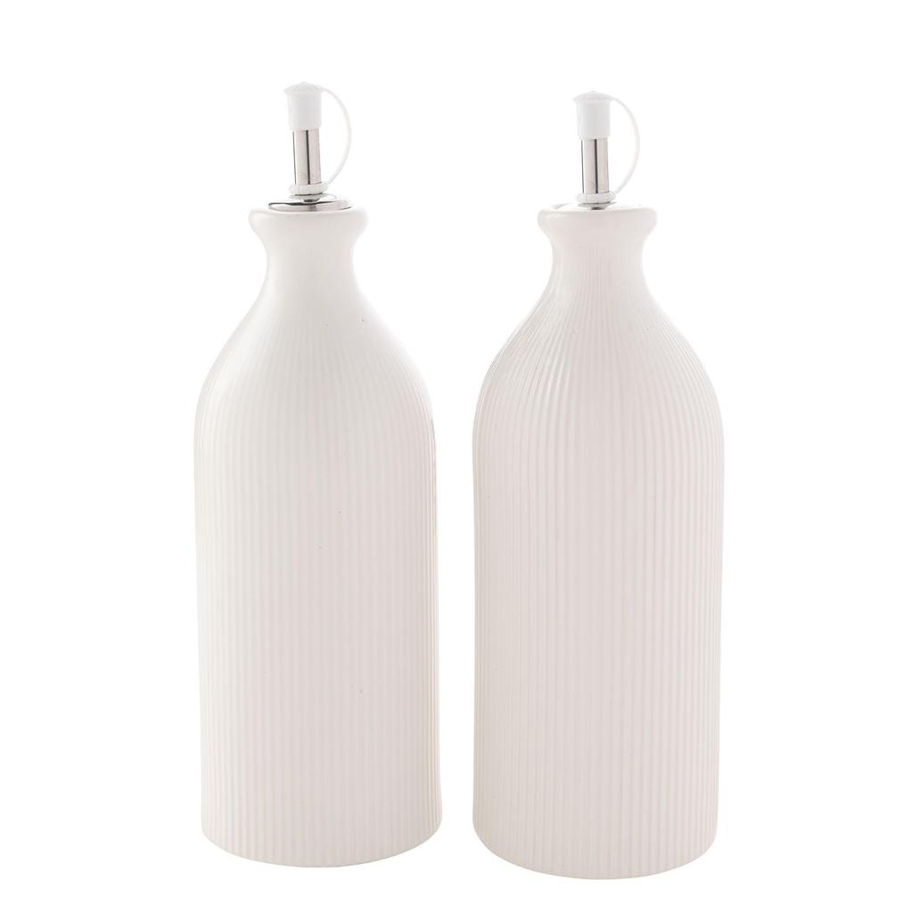 Hestia White Ribbed Set Of 2 Oil Bottles