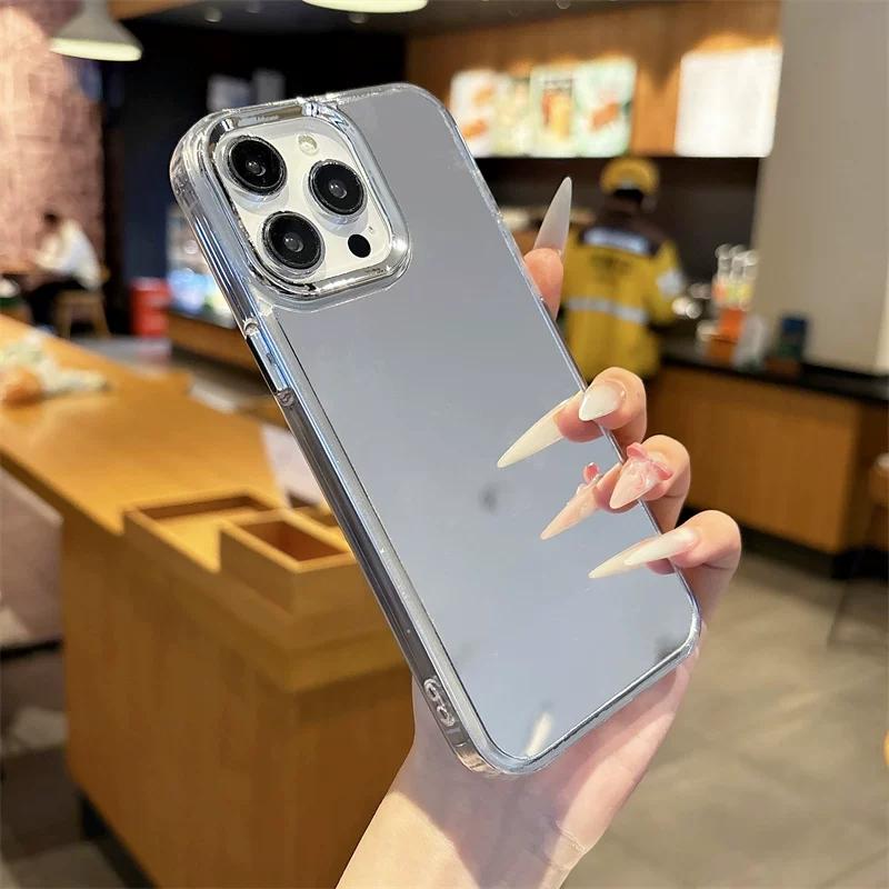 Anti-drop Silver Electroplated Makeup Mirror Phone Case for Infinix HOT 60 5G 60i Pro Pro+ 50 50i 40 40i 30i NFC 30 20i 20 & More Models
