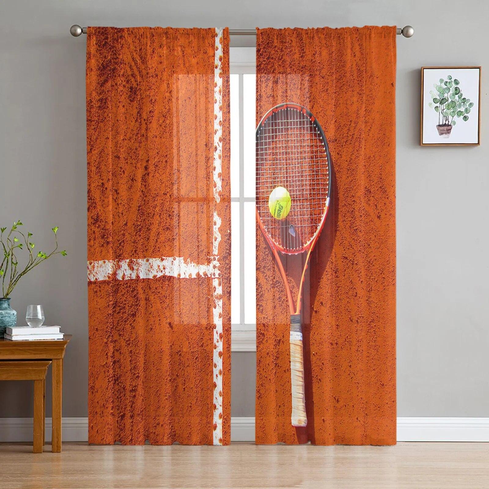 

Теннисная ракетка и мяч, роскошные шифоновые прозрачные шторы для гостиной, спальни, украшение, вуаль, тюлевая занавеска 135W x 244H(cm) x2