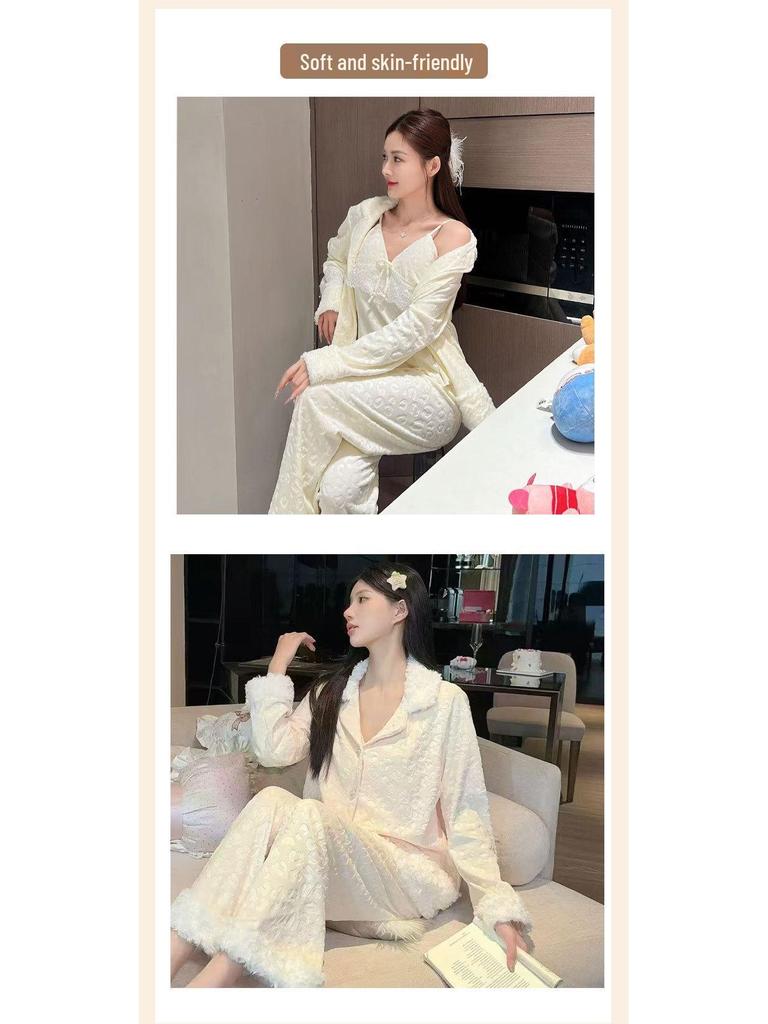 Women's Leopard Print Long Sleeve Pajama Set - Warm & Luxurious for Autumn and Winter