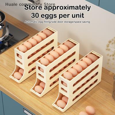 1/5pcs 4 Tier Large Capacity Automatic Egg Roller Household Refrigerator Egg Storage Box Space Saving Kitchen Dedicate Device