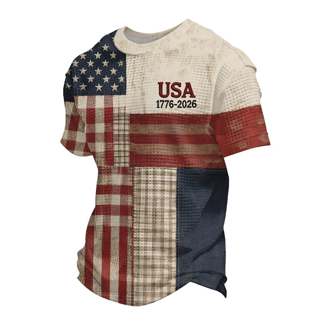 Men's Loose And Casual Flag-print T-shirt, Short Sleeve Shirt
