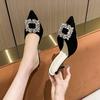 Size 35-43, large size French rhinestone bag head half slippers women's 41 thin heel lazy cool slippers high heel muller shoes 42