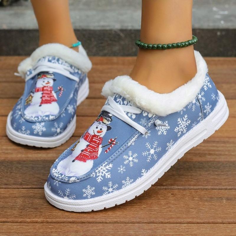 Fashion Flats Shoes Women Plus Size 36-43 Winter Christmas Warm Loafers Lace Up Non-slip Cotton Shoes Ankle Boots Zapatos De Mujer