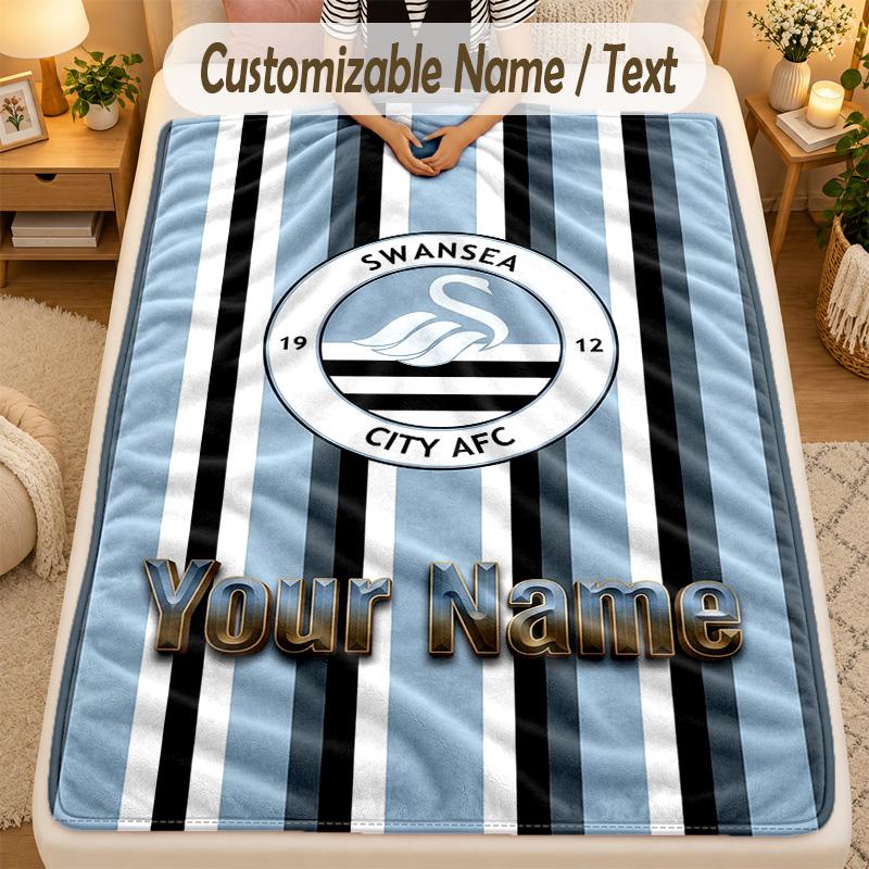 Flannel BlanketSwansea City FC Custom Name Text Personalized Soft Warm Throw Blanket Home Decor Gift