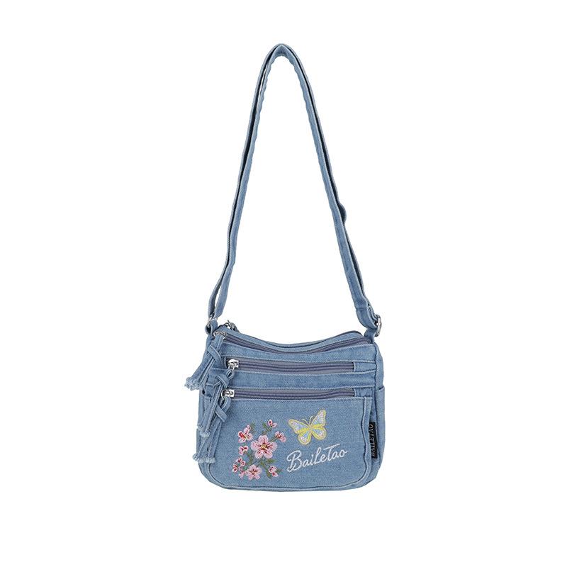 Vintage vyšívaná džínová taška Dámská taška přes rameno Crossbody taška