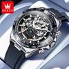 OLEVS 6713 New Automatic Mechanical Men's Watch Silicone Band Luminous Calendar Week Hollow Out 30M Waterproof Business Watches