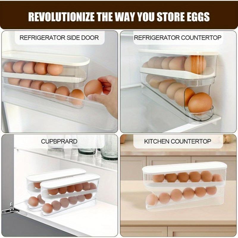 Automatic Rolling Dispenser for Refrigerator 12-Count Double Layer Rolling Egg Holder Space Saving Eggs Organizer Tray.