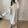 Long knitted dress for women's autumn and winter new loose and lazy polo collar with coat backing sweater dress for women