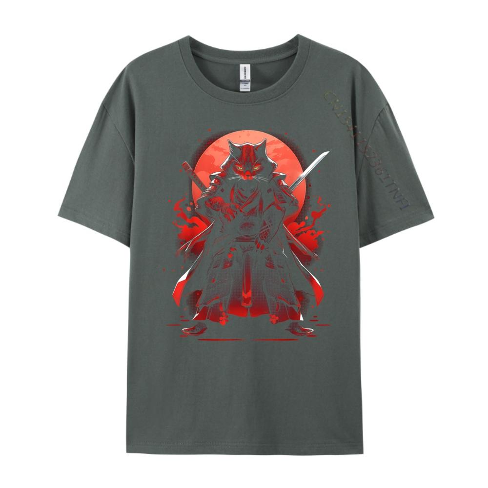 Cat Samurai Ninja Cat Samurai Art Ukiyo E Grey Shirt Graphic Tee Female Mens T Shirt Camisetas Hombre