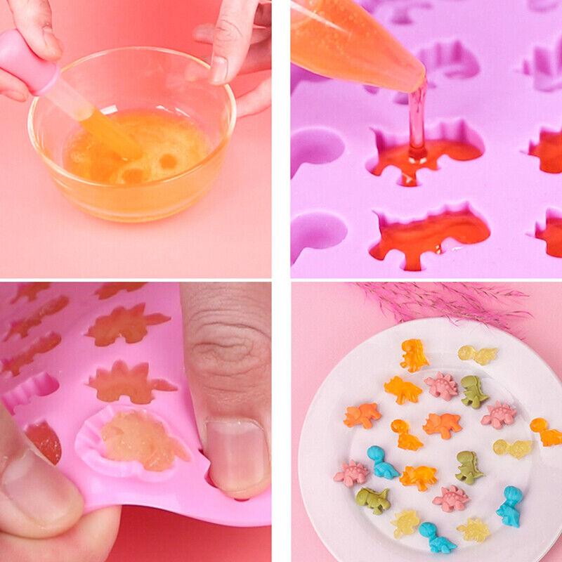 Forma do czekoladek z dinozaurami 48-gniazdowa Silikonowa forma do cukierków w kształcie muszli dinozaura z zakraplaczem DIY Urocza tacka na kostki lodu Forma do cukierków QQ Fondant