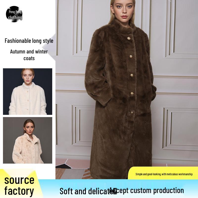 Women's Stylish Mink Fur Coat: Elegant Long Autumn & Winter Outerwear
