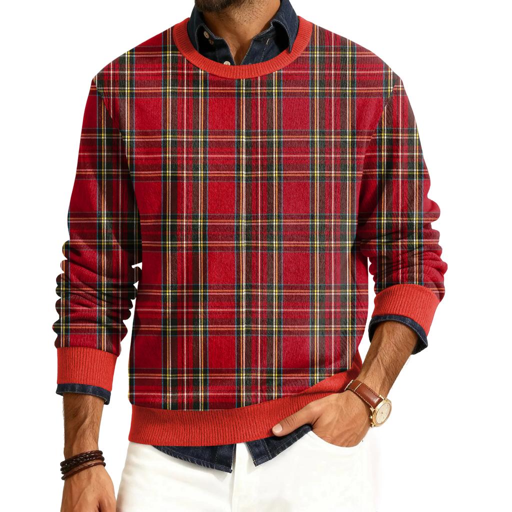Men's Round Neck Long Sleeve Ribbed Knit Pullover
