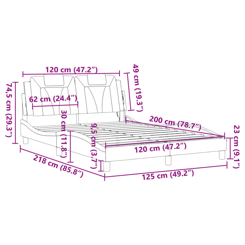 Viana  Bed Frame with LED Lighting Without Mattress Black 120x200 cm