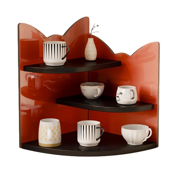 Corner Cup Holder Shelf 3-Tier Wood Kitchen Organizer for Mugs Coffee Cups Space-Saving Desktop Storage Rack for Countertop