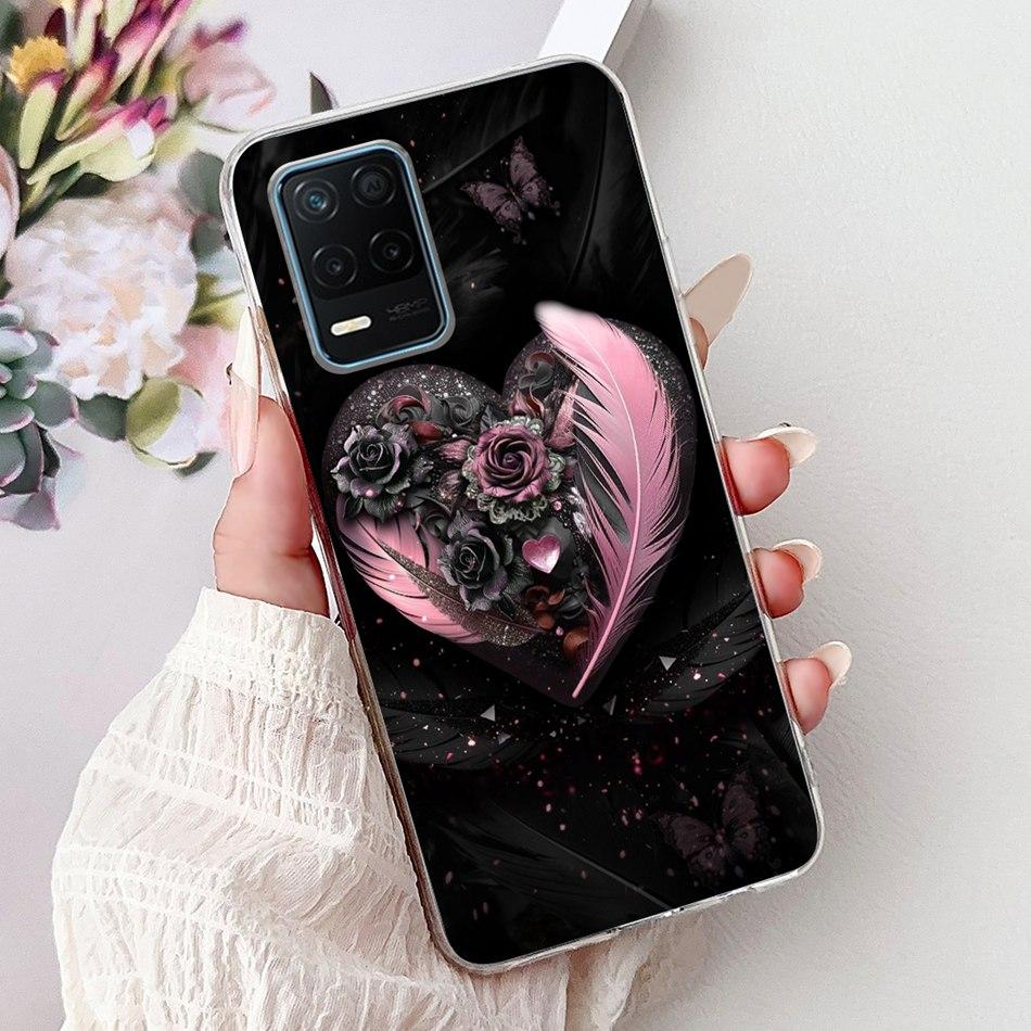Pro telefon Realme 8 5G RMX3241 Pouzdro na telefon Realme8 5G Elegantní Květinový Potisk Kočky Měkký Silikon Průhledné TPU Pouzdra