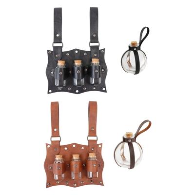 Removable Corks Potion Bottle for Holding Liquids Wine or Perfume Halloween Witches Decorative Accessory with PU Strap