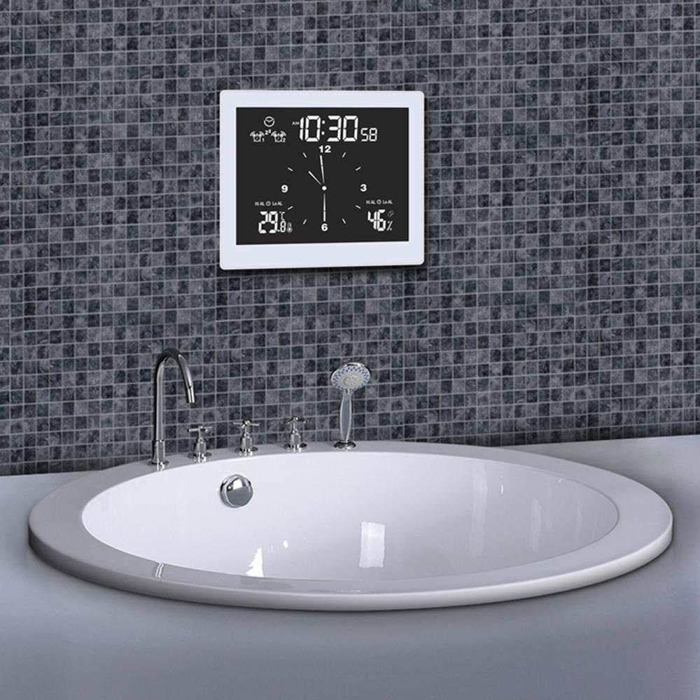 Digital Clock Temperature and Humidity Display Waterproof Wall Clock Indoor Thermometer with LCD