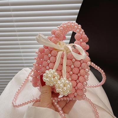 Fairy Bag Summer New 2025 Mori Bow Foreign Style Handbag Ins Crossbody Pearl Woven Bag Tide