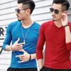 Men's Solid Color Long-Sleeve V-Neck T-Shirt - Casual Spring/Autumn Bottoming Shirt