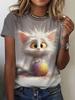 Summer Cute Kitten T-Shirts Cat 3D Print Women's Round Neck Short Sleeve T Shirt Casual Tees Harajuku Y2K Tops Female Clothing