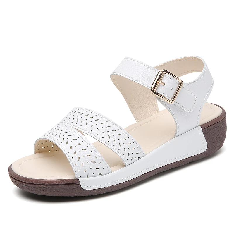 Ladies Non Slip Lightweight Platform Sandalias Mujer Casual Summer Shoe Women Wedge Sandals Fashion Hollow Cowhide Beach Sandals
