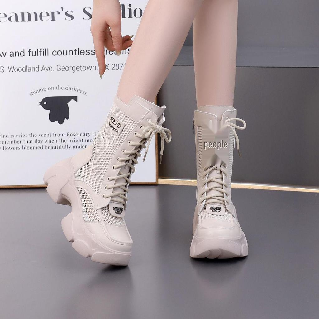 2025 Genuine Leather Women's Mesh Martin Boots, Thick Sole, 7cm Height Boost, Spring/Summer Style, Lightweight and Breathable Design.