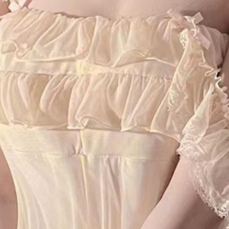 Spring Nightdress Women Lace Sweet Nightgown Home Dress Pajamas Summer Girl Princess Style Soft Sleepwear Nightwear Outwear