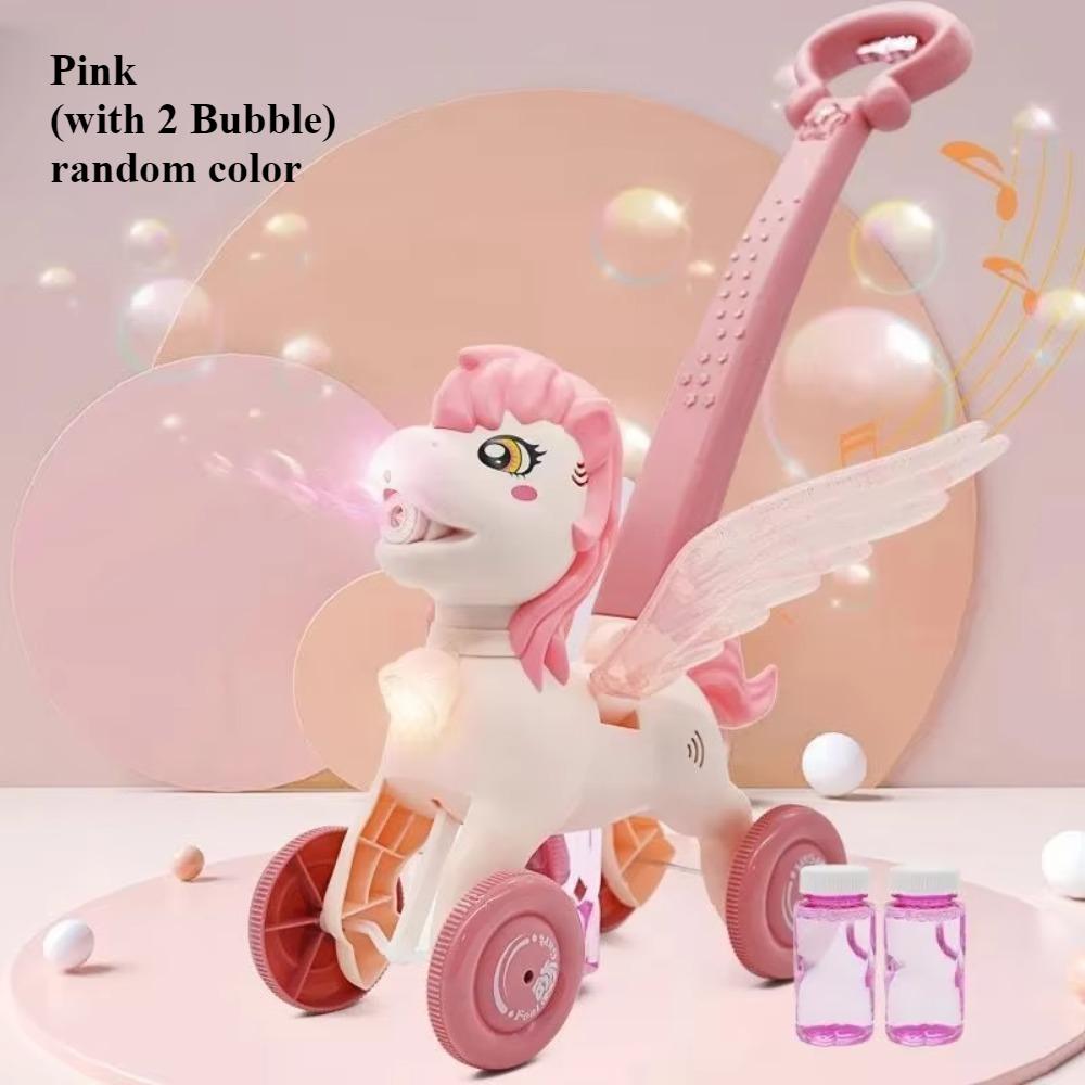 

Pony Bubble Machine For Kids Automatic Bubble Lawn Mower With Light & Music Bubble Cart Outdoor Push Toys For Birthday Gift
