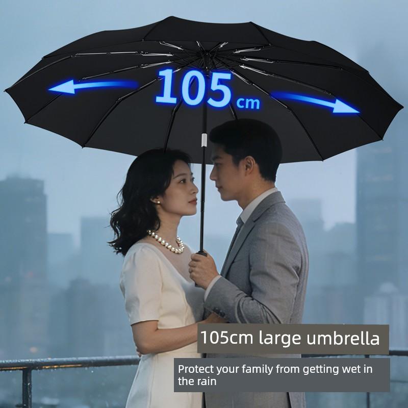 Easy-Fold 12-Rib Umbrella, Large Automatic Umbrella for Men, Dual-Use for Sun and Rain, Sunshade Umbrella, Windproof Folding Umbrella