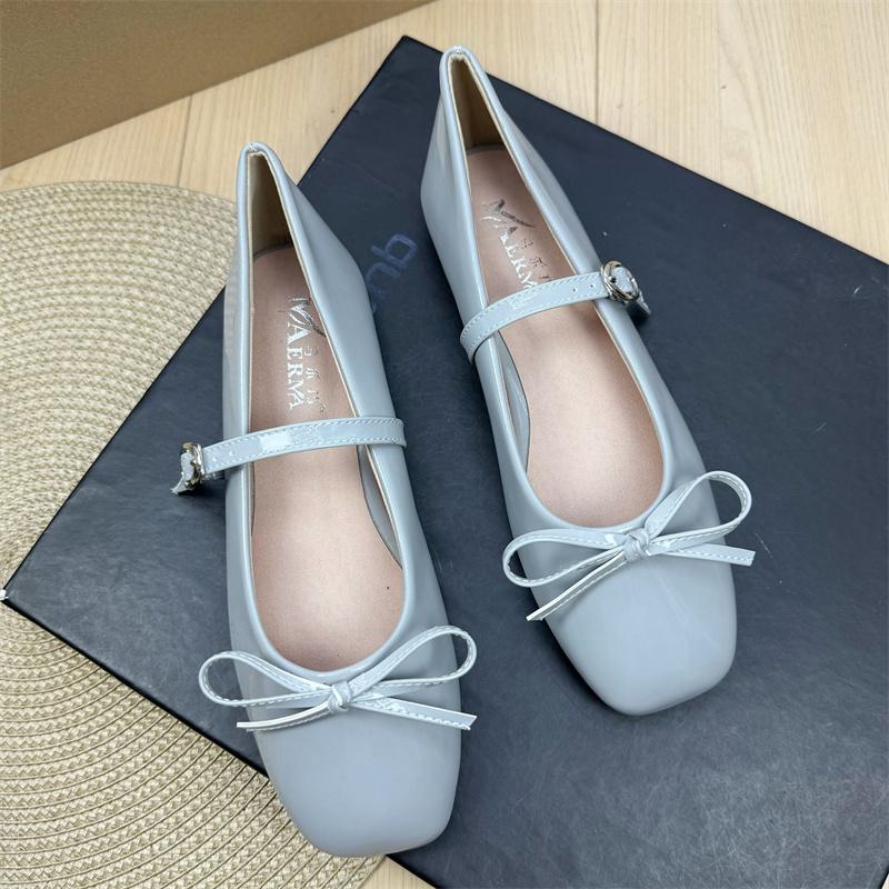 Fashion Flat Shoes for Women's Spring Autumn Square Toe Bow Mary Jane Shoes Women's Patent Leather Casual Women's Shoes Large Size 43 44