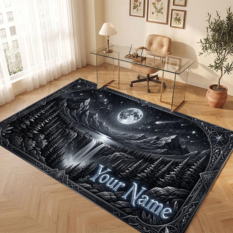 Mushroom Forest Theme Crystal Velvet Floor Rug Personalized Custom Name Text Warm Carpet Home Decoration