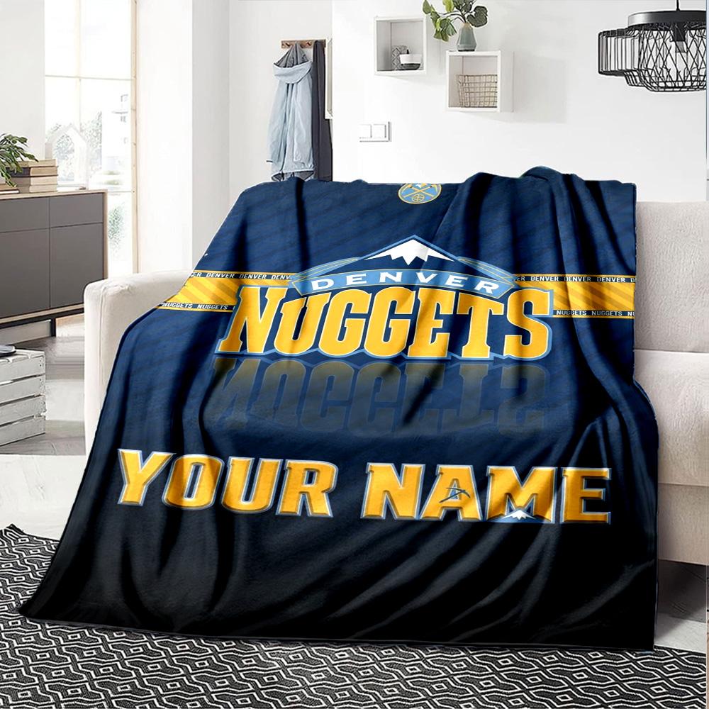 Name Custom Denver Nuggets Print Flannel Blanket High Quality Warm Comfortable Cover for All Seasons Perfect for Gifts Home Decor
