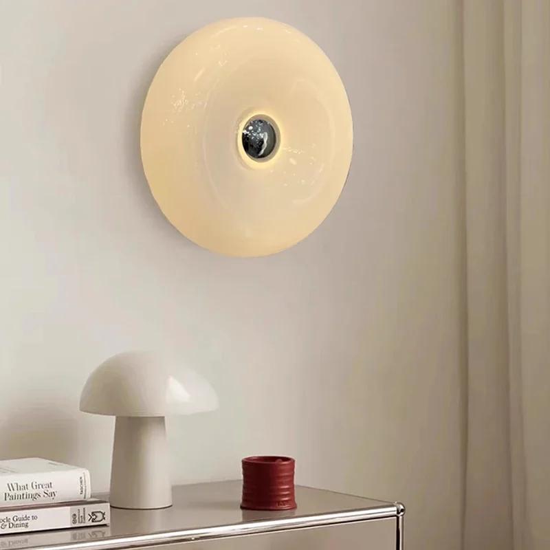 LED-Wandleuchte Cremefarbener Donut-Stil mit Touch-Schalter, Moderne Innenraumdekorationsbeleuchtung für Schlafzimmer, Wohnzimmer, Esszimmer, Arbeitszimmer und Heimambiente