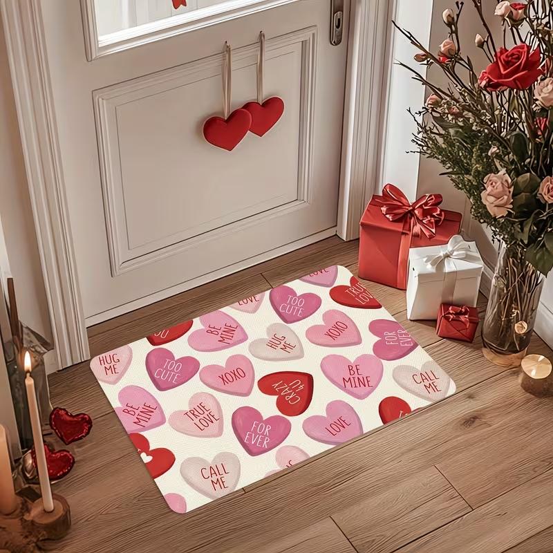 

1pc Valentine S Day Doormat - Non-Slip Entry Mat with Red Hearts, Home Decorative Welcome Mat,Romantic Home Decor Seasonal Gift 40x60cm