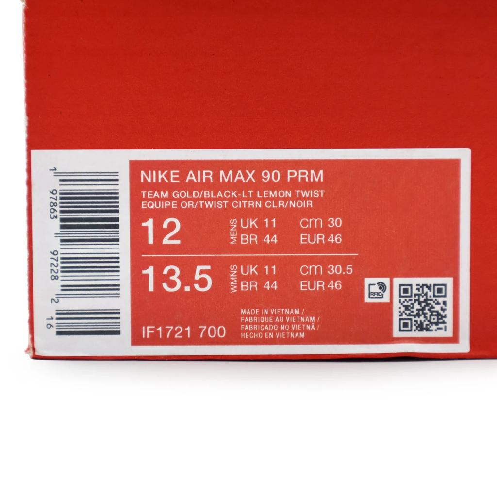 IF1721-700 Nike Air Max 90 PRM Team Gold Light Lemon Twist Phantom Black (Men's)