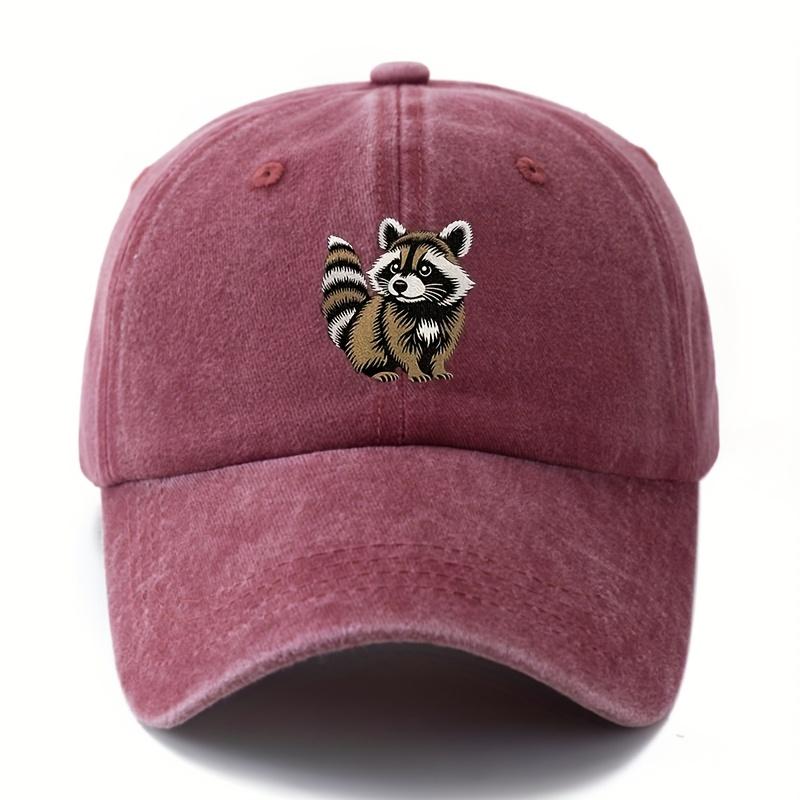 

Fashion Washed Cotton Baseball Caps Raccoon Print Sun Hats Men and Women Soft Top Denim Hat Casual Hip-hop Cartoon Sunshade Hat вино красного