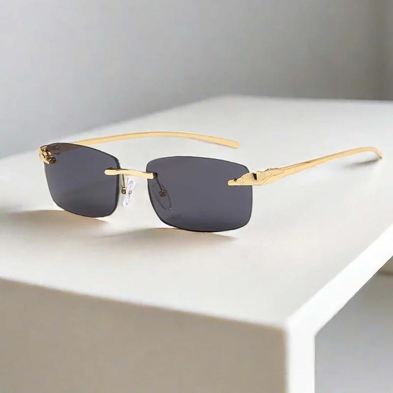 New Leopard Head Frameless Sunglasses Small Frame Women'S Premium Sunglasses Personalized Uv400 Shades Driving Eyewear