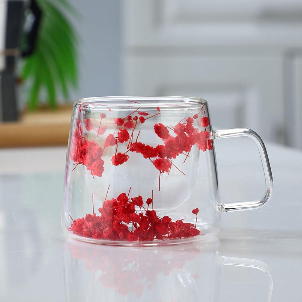 Coffee Tea Cup Dried Flower Glass Cup Double Insulated Clear Glass Cup Double Wall Mug  Household