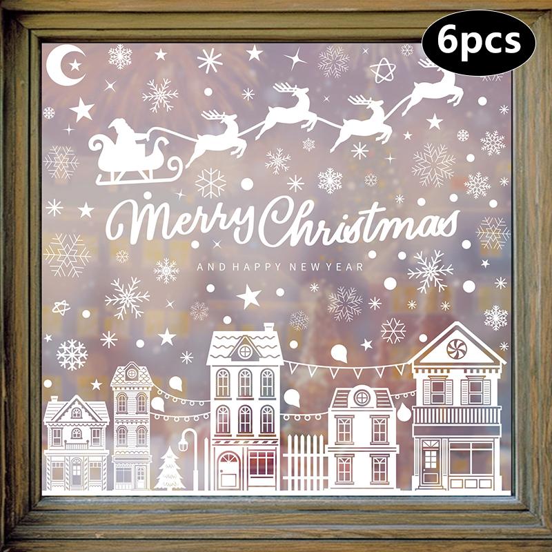 1/2/4/5/6/9/10 Pcs Creative Christmas Decorations, Electrostatic Stickers, Shop Window Decorations, Christmas Glass Stickers