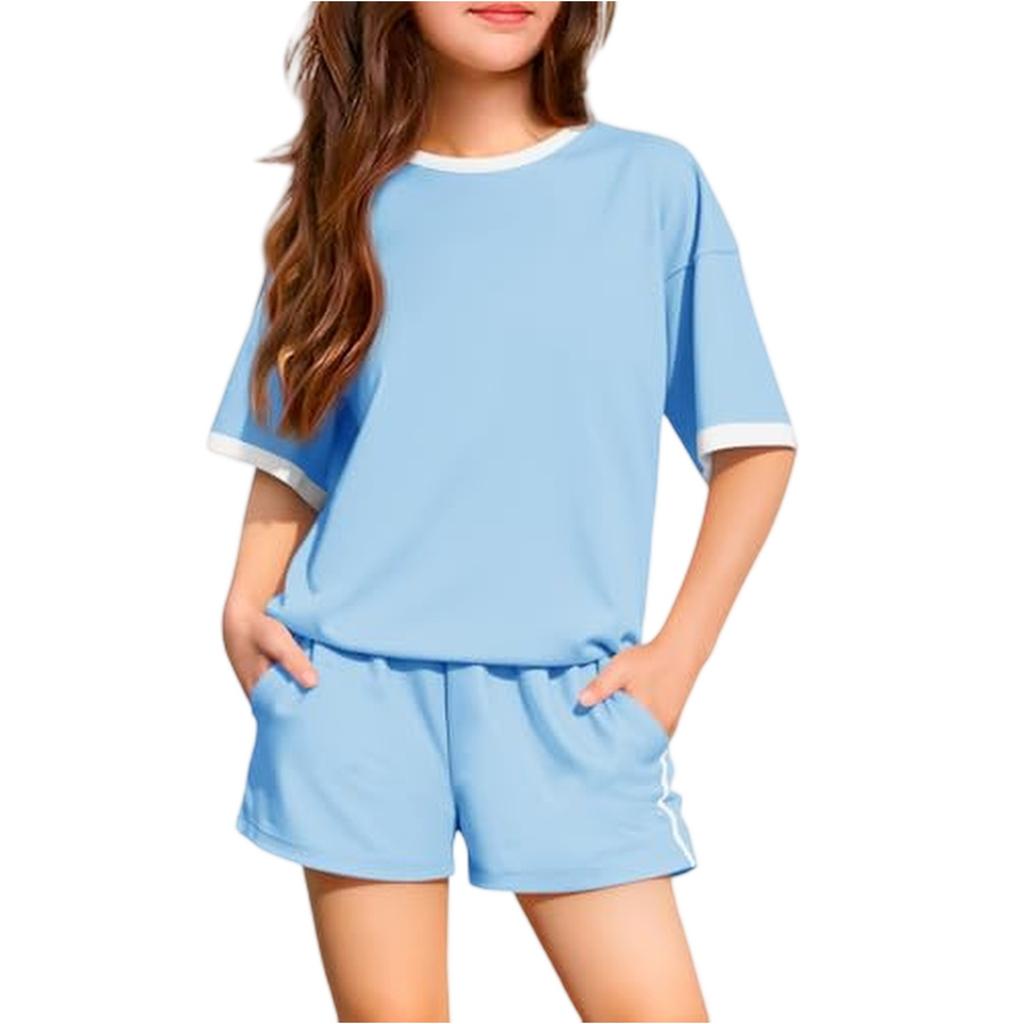 Kid Patriotic Outfit - Short Sleeve & Shorts 2-Piece Set For Girl
