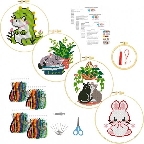 Набор для вышивания крестом Zhenqing, 4 штуки – 11CT 20x20см ткань Аида с дизайнами ирисов, подсолнухов и бабочек – Яркая вышивка для домашнего декора 68123