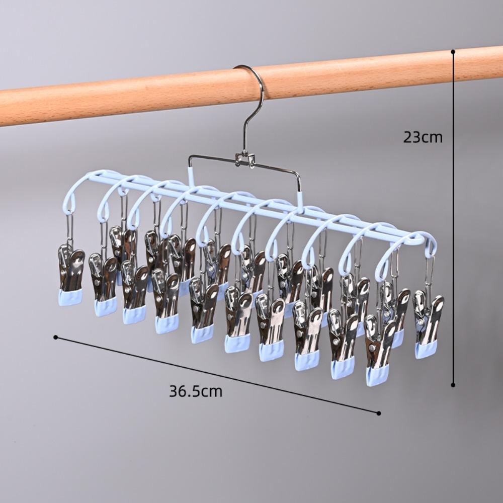 Stainless Steel Clothes Hanger with 20 Clips Sock Hangers Laundry Drying Rack for Socks Underwear